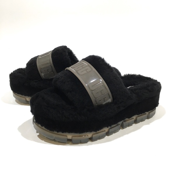 UGG FLUFFITA CLEAR FLUFF SLIDE PLATFORM SANDALS -BLACK -WOMEN’S US 10 -NEW - Picture 5 of 8